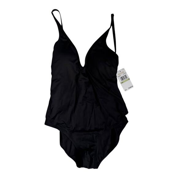 Michael Kors Black One Piece Swimsuit Size 8 NWT $108 MSRP Belted Ring Detail - Picture 1 of 7